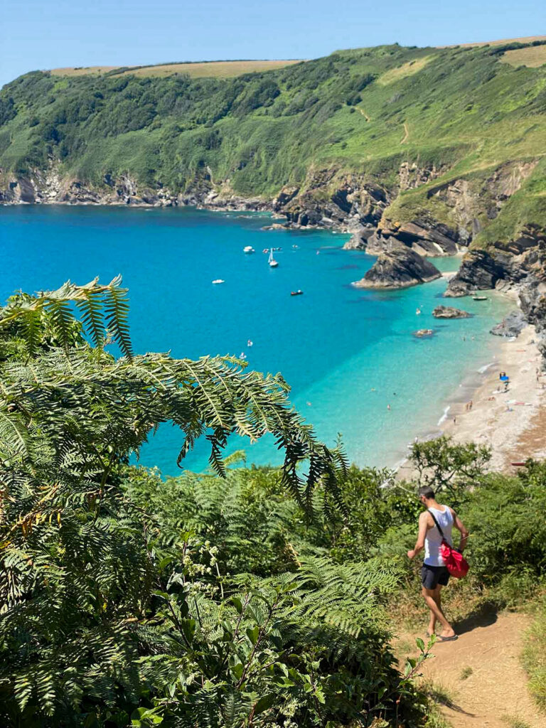 Heading down to Lantic Bay, in Cornwall, UK